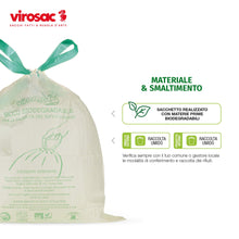 Carica l'immagine nel visualizzatore di Gallery, VIROSAC Biopratico - Sacchetti Per Rifiuti Biodegradabili 35x42, con maniglie estraibili, 10 pezzi per rotolo, kit da 3 