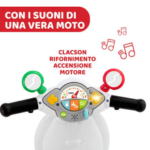 Carica l&#39;immagine nel visualizzatore di Gallery, Chicco Vespa per Bambini Primavera Bianca, Moto Giocattolo Cavalcabile con Pannello Elettronico, Luci e Suoni, Ruote di Supporto Rimuovibili, Max 25 Kg, Giochi per Bambini 1-3 Anni