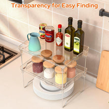 Carica l'immagine nel visualizzatore di Gallery, Euqvunn 2 Confezioni Ripiano Salvaspazio Cucina, Pieghevole Alzatina Cucina, Impilabile Mensole Trasparenti Organizer Cucina per Armadi, Credenze, Dispensa, Piano di Lavoro