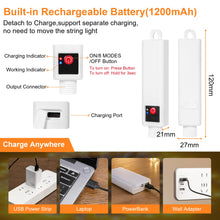 Carica l'immagine nel visualizzatore di Gallery, Luci Natale Esterno Batteria,Ricaricabile USB,10M Bianco Freddo