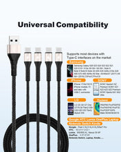 Carica l'immagine nel visualizzatore di Gallery, SIQIWO Cavo Multi USB C a Ricarica Rapida 1.2M, Cavo Splitter USB C QC 3.0(3A), Cavo di Ricarica 4 in 1 con 4 Porte di T
