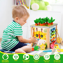 Carica l&#39;immagine nel visualizzatore di Gallery, Cubo di Abilità Motorie in Legno, 7 in 1 Montessori Cubo Multiattività, Cubo di attività in Legno,Giocattolo per attività in Legno,Giochi Educativi, Giochi Bambini, Natale Compleanno Regalo 1 2 3