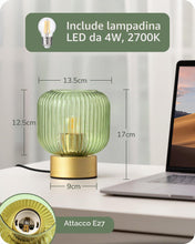 Carica l'immagine nel visualizzatore di Gallery, EDISHINE Lampada Tavolo E27, Paralume Vetro Verde, Base Metallo Dorata