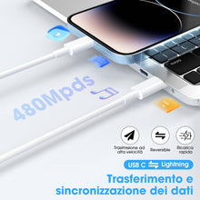 Carica l&#39;immagine nel visualizzatore di Gallery, Cavo For IPhone USB C Lightning,Cavo Di Ricarica Rapida,2 Pezzi 1m+2m Cavetto USB C Lightning For IPhone 14/Pro/Max/13/13Pro/Max/12/Pro/Max/Mini/11/Pro/Max/Se/Xs Max/Xs/Xr/X/8/Plus/7/Plus/6/Plus/Ipad
