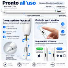 Carica l'immagine nel visualizzatore di Gallery, Penna Touch Screen 2 in 1 per iPad Tablet e Smartphone, Stylus con Palm Rejection e Sensibilità all’Inclinazione, Punta 