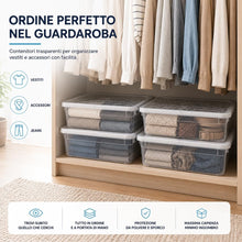 Carica l'immagine nel visualizzatore di Gallery, BAKAJI Set 4 Contenitori Sottoletto con Coperchio Trasparente, Storage Box Organizer Impilabile Salvaspazio Capiente e Robusto, Scatole Multiuso per Armadio, Vestiti, Stoccaggio Versatile