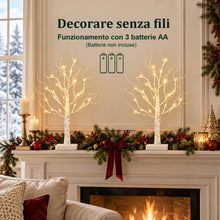Carica l'immagine nel visualizzatore di Gallery, Set di 4 alberi di luci con 24 LED bianco caldo, betulla con funzione timer, funzionamento a batteria, decorazione natal