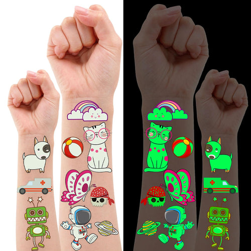 Tatuaggi per Bambini 400 Tatuaggi Luminosi per Bambini, Tatuaggi Bambini che si Illuminano al Buio, Tatuaggi Temporanei Fluo Party, Gadget Compleanno Bambini, Regalini Fine Festa Compleanno Bambini