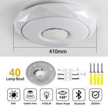 Carica l'immagine nel visualizzatore di Gallery, EXTRASTAR Plafoniera LED con Altoparlante Bluetooth，48W Dimmerabile Lampada con Telecomando，Ø41CM Moderna plafoniera Mus