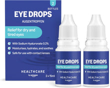 Carica l'immagine nel visualizzatore di Gallery, Healthcare by Amazon Goccia oculari con ialuronato di sodio 0,2%, 30 ml (2 Confezione da 15 ml) (In precedenza un marchio Amazon Basic Care, stesso prodotto)