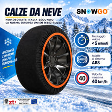 Carica l'immagine nel visualizzatore di Gallery, SNOWGO Calze da Neve Omologate Italia EN 16662 - 1 - Due Catene da Neve in Tessuto Taglia XL - R14 - R20 (Controlla le d