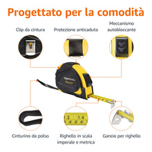 Carica l'immagine nel visualizzatore di Gallery, Amazon Basics metro per misurazione, autobloccante, 10 m, con scala metrica decimale (scala di precisione MID), Nero, Gi