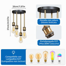 Carica l'immagine nel visualizzatore di Gallery, ANWIO Lampadario a Sospensione E27, Lampada da Soffitto Industriale Vintage Nero, Lampadari Cucina 4 Luci，Lampadario Mod