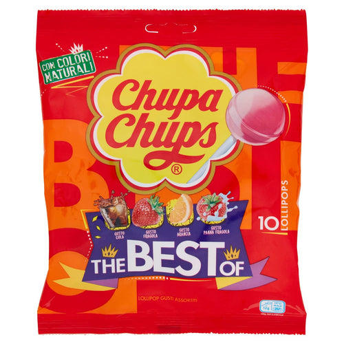 Chupa Chups The Best Of, Caramelle Lecca Lecca, ai Gusti Assortiti Fragola, Arnancia, Cola, Panna-Fragola, Senza Glutine, Multicolore, 120g, Confezione da 1, ottimo da condividere