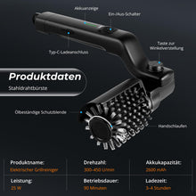 Carica l'immagine nel visualizzatore di Gallery, Spazzola elettrica senza fili, spazzola elettrica per barbecue, testina in acciaio inox max 350 giri/min, angolo regolab