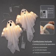 Carica l'immagine nel visualizzatore di Gallery, 2 fantasmi decorativi per Halloween, spaventosi, decorazione di Halloween da appendere con LED per esterni, giardino, te