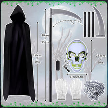 Carica l'immagine nel visualizzatore di Gallery, Aragallant Costumi Halloween, Mantello con Cappuccio Halloween, Morte Costume di Halloween con Falce, Maschera Scheletri