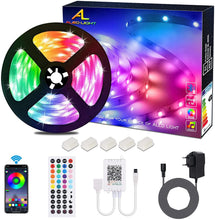 Carica l'immagine nel visualizzatore di Gallery, Striscia LED 5M Bluetooth, ALED LIGHT Strisce Luci Led RGB 5050 SMD con DC 12V Alimentatore e 44 Tasti Telecomando e Ric