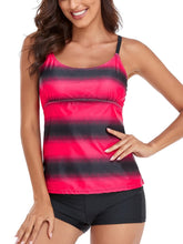 Carica l'immagine nel visualizzatore di Gallery, Sixyotie Donna Costumi da Bagno di Due Pezzi Strisce Colore Sfumato Due Pezzi Tankini Moda Boyshort (Rosso,L)