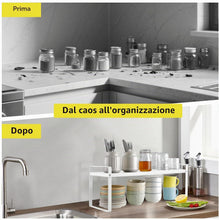 Carica l'immagine nel visualizzatore di Gallery, VINATO Scaffale da Cucina Espandibile (37-62 cm), Ripiani Cucina Salvaspazio, in metallo, Scaffale Salvaspazio, Organizer Modulabile per spezie, per banconi, dispensa, bagno, Bianco