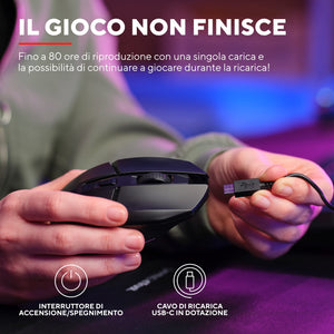 Trust Gaming GXT 110 Felox Mouse Gaming Wireless Ricaricabile, 80 Ore di Autonomia, 800-4800 DPI, Illuminazione LED, 6 Pulsanti, Mouse Senza Fili RGB per Computer, Laptop, Windows - Nero