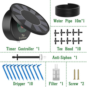TRJZWA Kit di Irrigazione Automatica Solare per Vaso, Sistema di Irrigazione Automatico da Giardino, Sistema di Irrigazione Solare a Goccia con 9 Programmi di Irrigazione e 10m di Tubo di Irrigazione