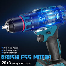 Carica l'immagine nel visualizzatore di Gallery, Avvitatore elettrico Brushless Trapano Avvitatore Batteria 21V, Trapano Avvitatore a Percussione con 2×2,0Ah Batteries, Trapano Percussione Batteria, 20+3 Coppia, Luce a LED, 0-3000RPM, 80N.m Max