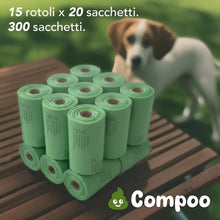 Carica l'immagine nel visualizzatore di Gallery, Lavatelli - 300 Sacchetti Cane Cacca 100% Compostabili e Biodegradabili COMPOO, 15 Rotoli da 20 unità, Sacchetti Igienic