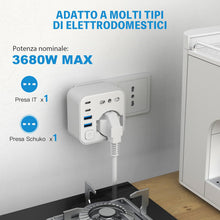 Carica l'immagine nel visualizzatore di Gallery, Adattatore Schuko Presa Italiana, Presa Salvaspazio con 16A, Spina Italiana, Adattatore Multipresa Elettrica da Muro con