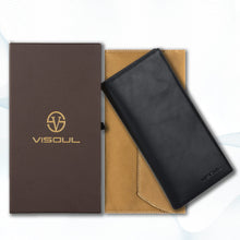 Carica l'immagine nel visualizzatore di Gallery, VISOUL Portafoglio Lungo in Vera Pelle da Uomo con Blocco RFID, Portafogli Verticale da Uomo Portafoglio Slim Bifold con 3 Scomparti Banconote e 12 Slot per Carte credito (Nero)
