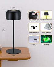 Carica l'immagine nel visualizzatore di Gallery, TRUMPETS Lampada da Tavolo Senza Fili Metallo, H:25cm Lampada da Comodino Ricaricabile USB-C, 3 Temperature Colore, Lamp