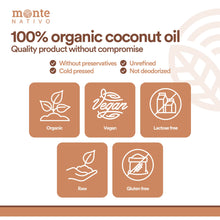Carica l'immagine nel visualizzatore di Gallery, MonteNativo Olio di Cocco Biologico Extra Vergine –3x1000ml– Crudo e Spremuto a Freddo; Organico e Puro 100%; Non Processato, Bio, Ideale per Capelli, per il Corpo e ad Uso Alimentare, Non Raffinato