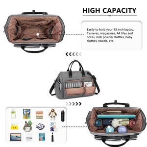 KONO Borsa per pannolini per mamma e papà, grande borsa da viaggio con fasciatoio, grigio., Rétro