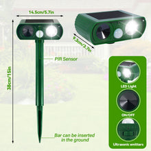 Carica l'immagine nel visualizzatore di Gallery, PQETBV Dissuasore piccioni, uccelli, gatti Repellente per Volpi Ultrasonico Solare con Luce LED, 8m 120° Dissuasori per Piccioni Giardino IPX4 Impermeabile per Gatti Martore Volpi Cani Procioni (510B)