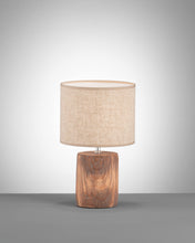 Carica l'immagine nel visualizzatore di Gallery, Fischer &amp; Honsel Lampada da tavolo Malik, lampada in cemento effetto legno con paralume in tessuto e interruttore a cavo