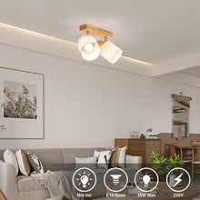 Carica l'immagine nel visualizzatore di Gallery, Plafoniera Lampada da Soffitto 2 Faretti Orientabili, Legno Faretti da Soffitto Faretto da Parete Vintage Plafoniera 2 L