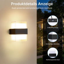 Carica l'immagine nel visualizzatore di Gallery, VivaLet 12W Applique da Parete LED Interno, IP65 Lampada da Esterno a Parete Moderna, 1200LM 3000K Up-and-Down Illuminaz