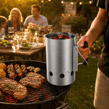 Carica l'immagine nel visualizzatore di Gallery, 1 Accendifuoco BBQ in Acciaio XL - Camino Accenditore Carbone - ⌀19,5cm x 30,5cm - Avviatore Brace Rapido per Barbecue, 