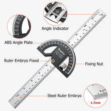Carica l'immagine nel visualizzatore di Gallery, Preciva Goniometro Angolare 0-180° Acciaio Inox con Righello 30cm - Strumento Essenziale per Falegnameria e Misurazioni 