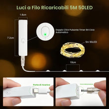 Carica l'immagine nel visualizzatore di Gallery, Set di 2 mini ghirlande luminose ricaricabili, 5 m, 50 LED