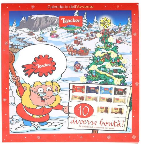 Loacker, Calendario dell'Avvento Gnometti XL 2025, Mix di 24 Loacker, Wafer e Cioccolatini Gusti Assortiti, Idea Regalo, Natale, da Appendere o da Tavolo, Cartone Riciclabile, 222g