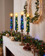 Carica l'immagine nel visualizzatore di Gallery, 4 Candele LED per l'albero di Natale, Candele a Bastoncino LED Verdi Senza Fiamma, Candele a Forma di albero, Decorazion