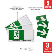Carica l'immagine nel visualizzatore di Gallery, SPACE - 3 Cartelli uscita di emergenza 30 x 15cm in PVC con Frecce Direzionabili per negozio e azienda uscita di sicurez