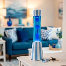Carica l'immagine nel visualizzatore di Gallery, Fisura – Lampe à lave bleue. Lampe décorative relaxante au design original pour maison ou bureau, base à rayures, liquid