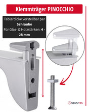 Carica l'immagine nel visualizzatore di Gallery, Gedotec Design Reggimensola in vetro - Argento opaco | 2 pezzi - staffa reggimensola per carichi pesanti | PINOCCHIO | m