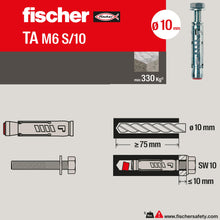 Carica l'immagine nel visualizzatore di Gallery, Fischer Tasselli in Acciaio TA M6 con Vite Testa Esagonale, Diametro Tassello 10 mm, per Cemento Armato, Calcestruzzo e 