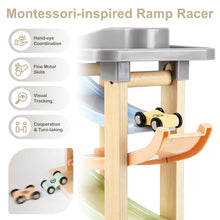 Carica l'immagine nel visualizzatore di Gallery, Joyreal Giochi Montessori 1 2 anno - Piste Macchinine Cars per Bambini, Giochi Legno Bambini con 8 Mini Auto Giocattolo 