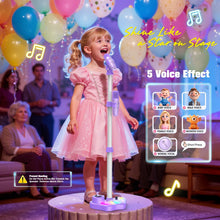 Carica l'immagine nel visualizzatore di Gallery, Dislocati Microfono Karaoke per Bambini con Supporto, 2 Microfoni Wireless, Luci Colorate, Regalo Natale per Bambini 3 4