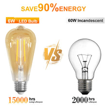 Carica l'immagine nel visualizzatore di Gallery, Lampadine Filamento LED E27 6W = 60W 630LM Bianca Calda 2700K 6 Pezzi