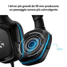 Carica l'immagine nel visualizzatore di Gallery, Logitech G G432 Cuffie Gaming Cablate, Audio Surround 7.1, DTS: x 2.0, Driver 50 mm, ‎Jack USB 3.5 mm, Microfono Flip-to-Mute, Leggere, PC/Mac/Xbox One/PS4/Nintendo ‎Switch, Nero/Blu